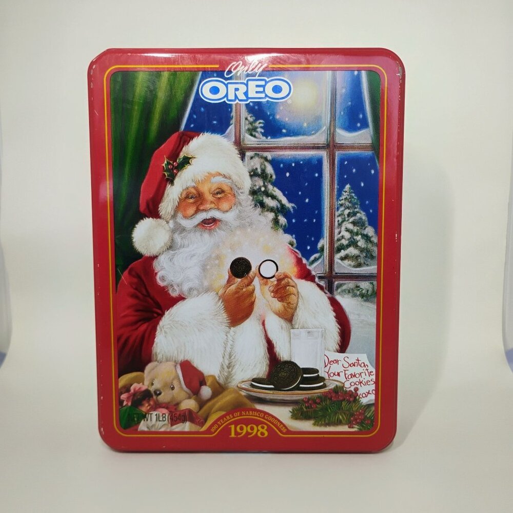Vintage Oreo Cookie Tin Canister Santa Claus 100 Years Nabisco Goodness 1998